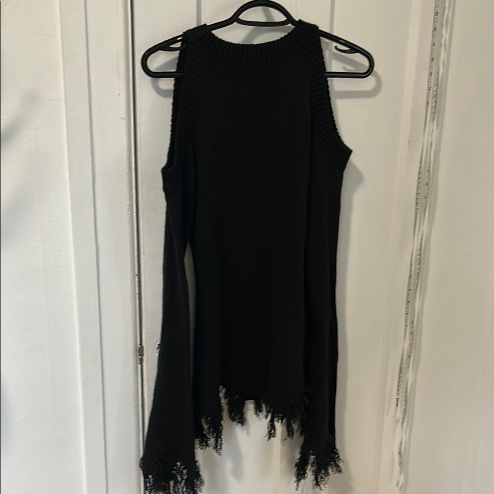 Killstar XS Black Sleeveless Knit Top with Fringe Hem